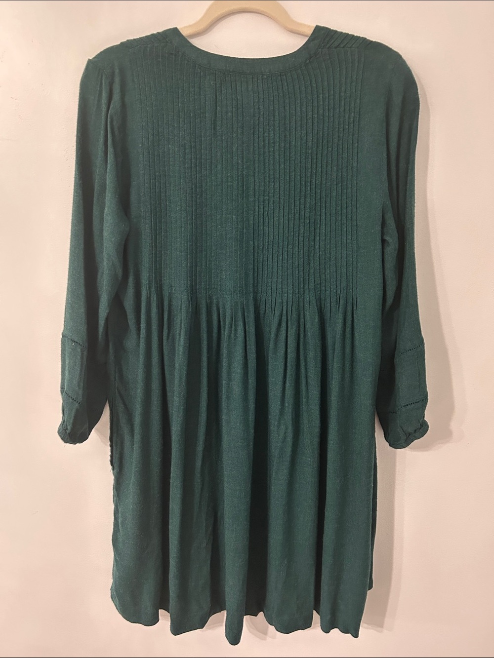 J. Jill Pintuck Henley Swing Trapeze Dress Forest Green Long Sleeve Poet Midi - Picture 6 of 13